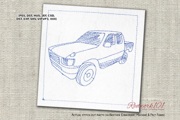 Pickup Truck Bluework Embroidery
